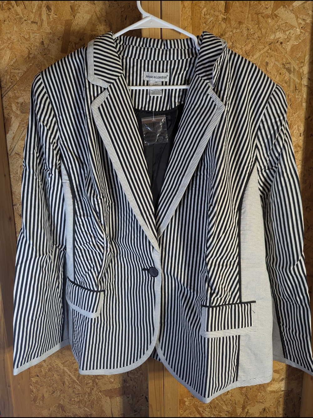 Jessica London Black and White Striped Tailored Blazer